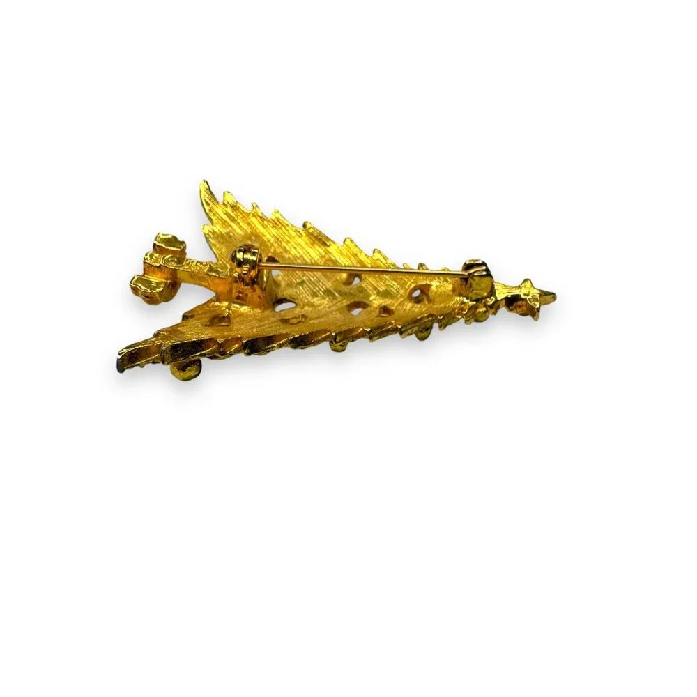 Mode Art Arthur Pepper Christmas Tree Brooch Pin Gold Tone Rhinestone Accents